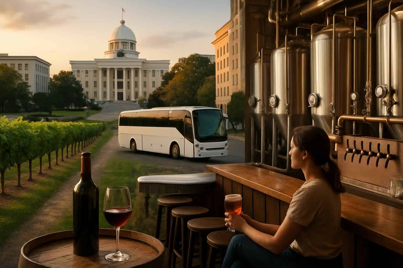 Can you handle multi stop winery brewery city tours around Montgomery Alabama?