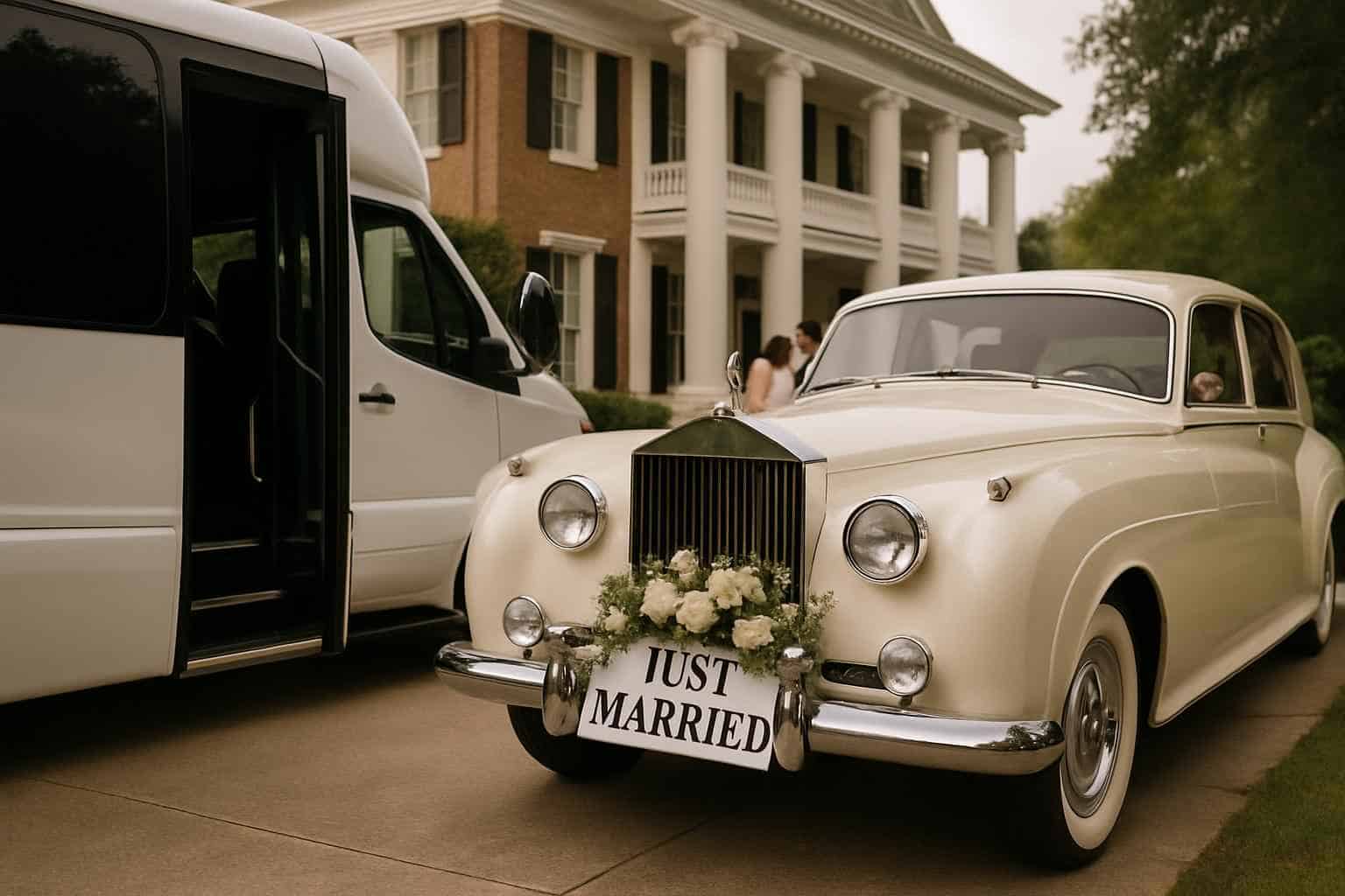 Do you provide wedding day shuttles and a classic vintage getaway car in Montgomery Alabama?