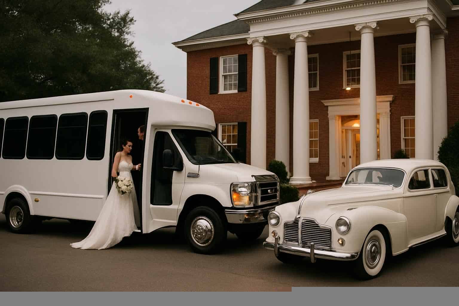 Do you provide wedding day shuttles and a classic vintage getaway car in Auburn Alabama?