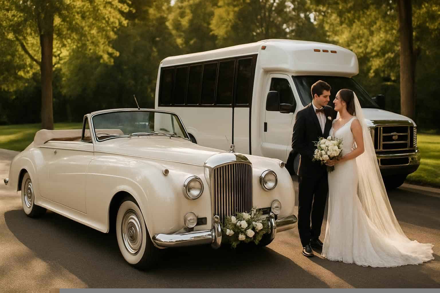 Do you provide wedding day shuttles and a classic vintage getaway car in Hoover Alabama?