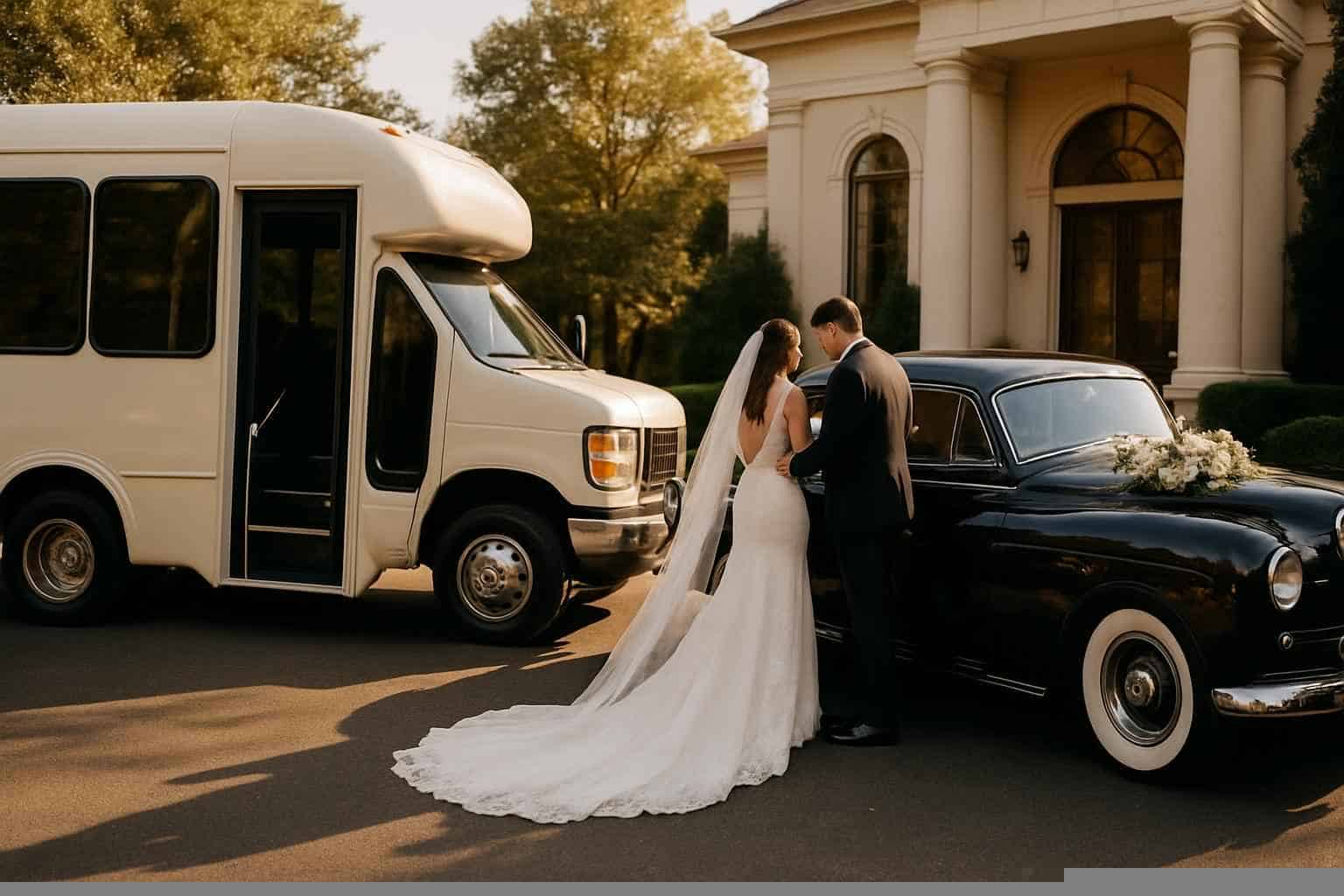 Do you provide wedding day shuttles and a classic vintage getaway car in Hoover Alabama?