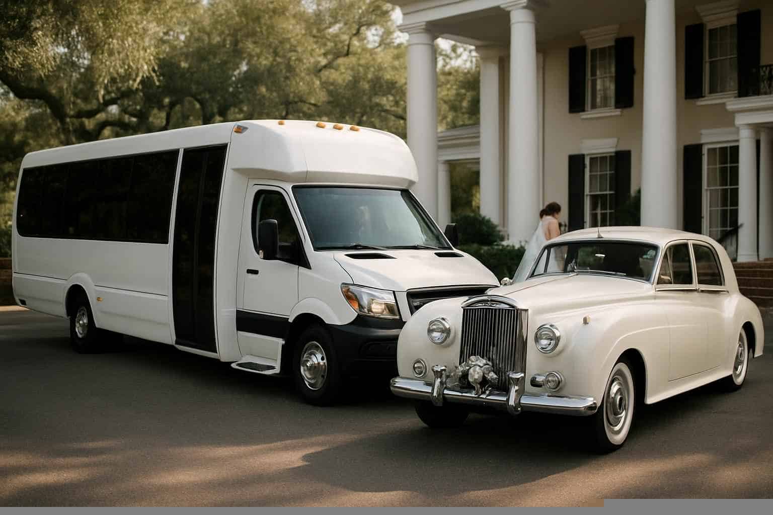 Do you provide wedding day shuttles and a classic vintage getaway car in Mobile Alabama?