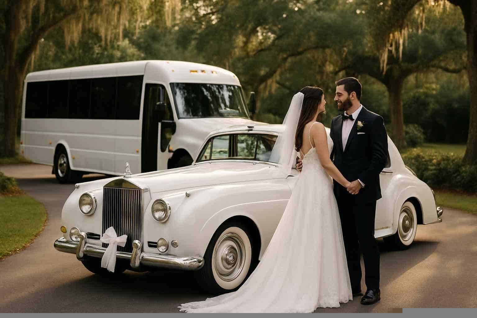 Do you provide wedding day shuttles and a classic vintage getaway car in Mobile Alabama?