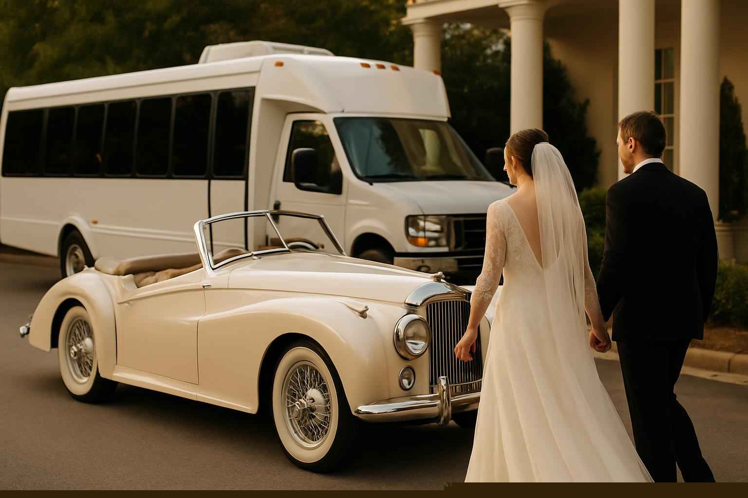 Do you provide wedding day shuttles and a classic vintage getaway car in Tuscaloosa Alabama?