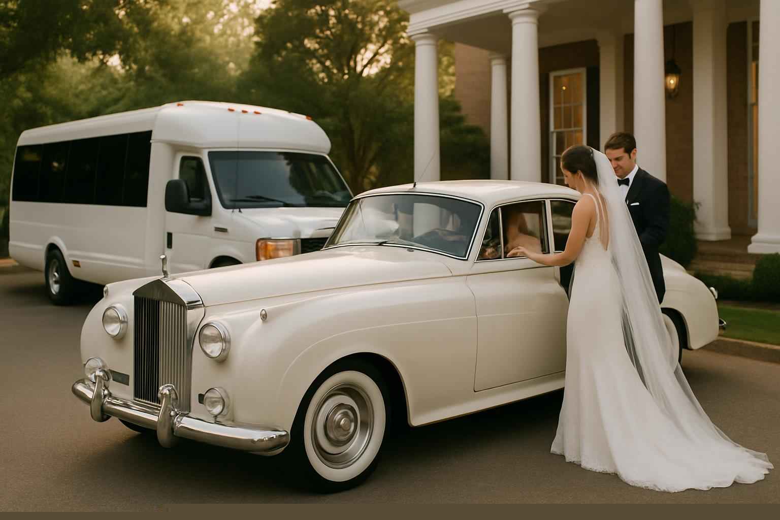 Do you provide wedding day shuttles and a classic vintage getaway car in Tuscaloosa Alabama?
