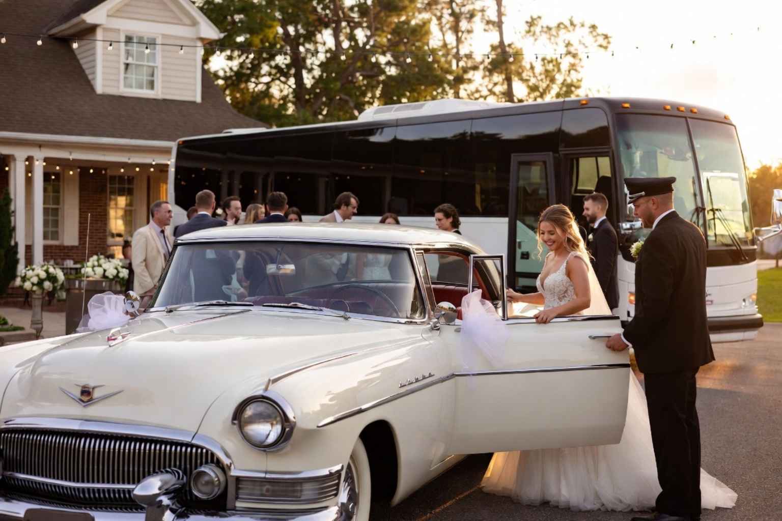 Do you provide wedding day shuttles and a classic vintage getaway car in Gadsden Alabama?