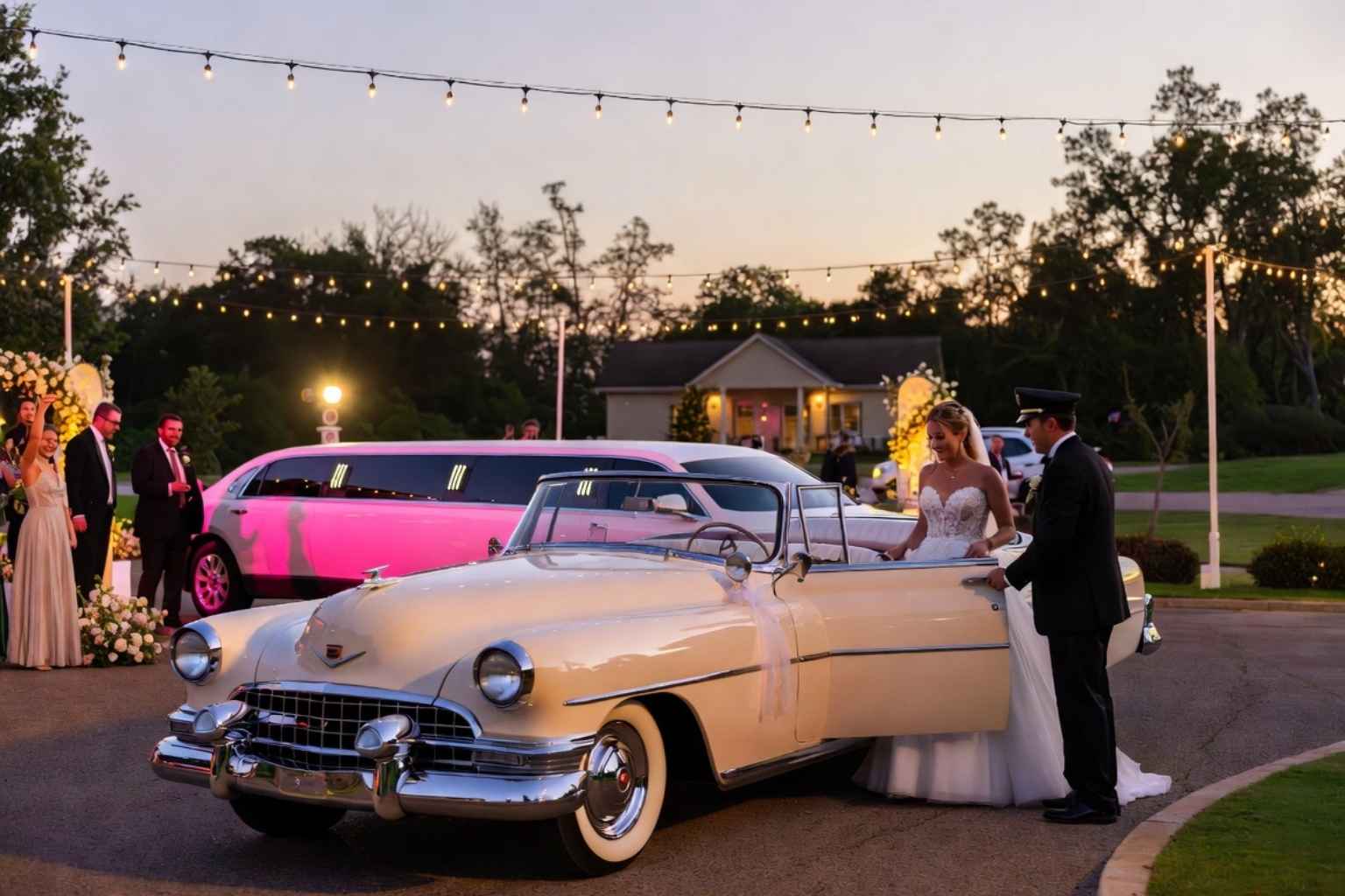 Do you provide wedding day shuttles and a classic vintage getaway car in Gadsden Alabama?