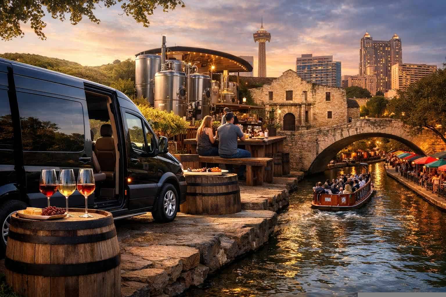 Can you handle multi-stop winery brewery city tours around San Antonio Texas?