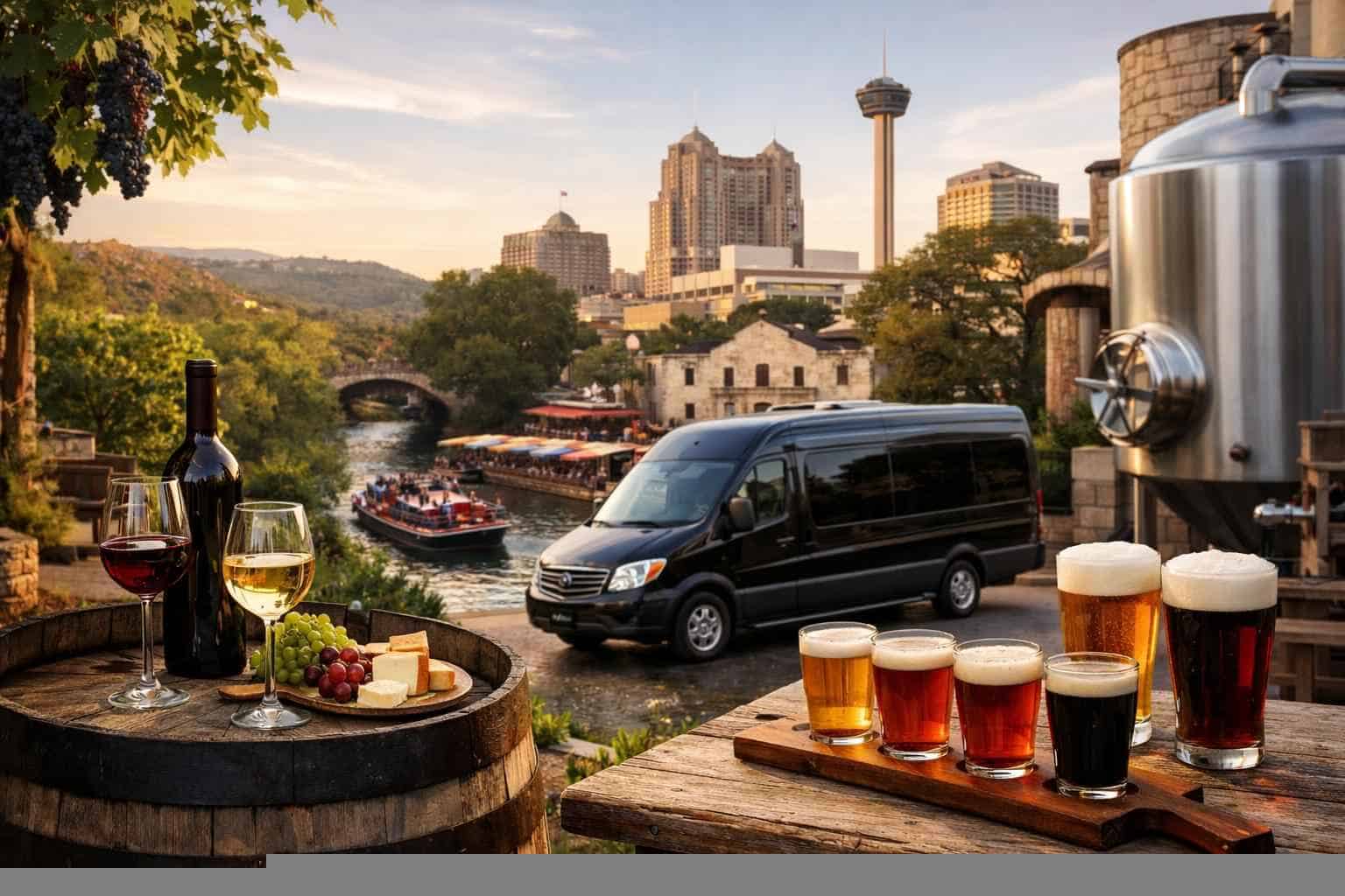 Can you handle multi-stop winery brewery city tours around San Antonio Texas?