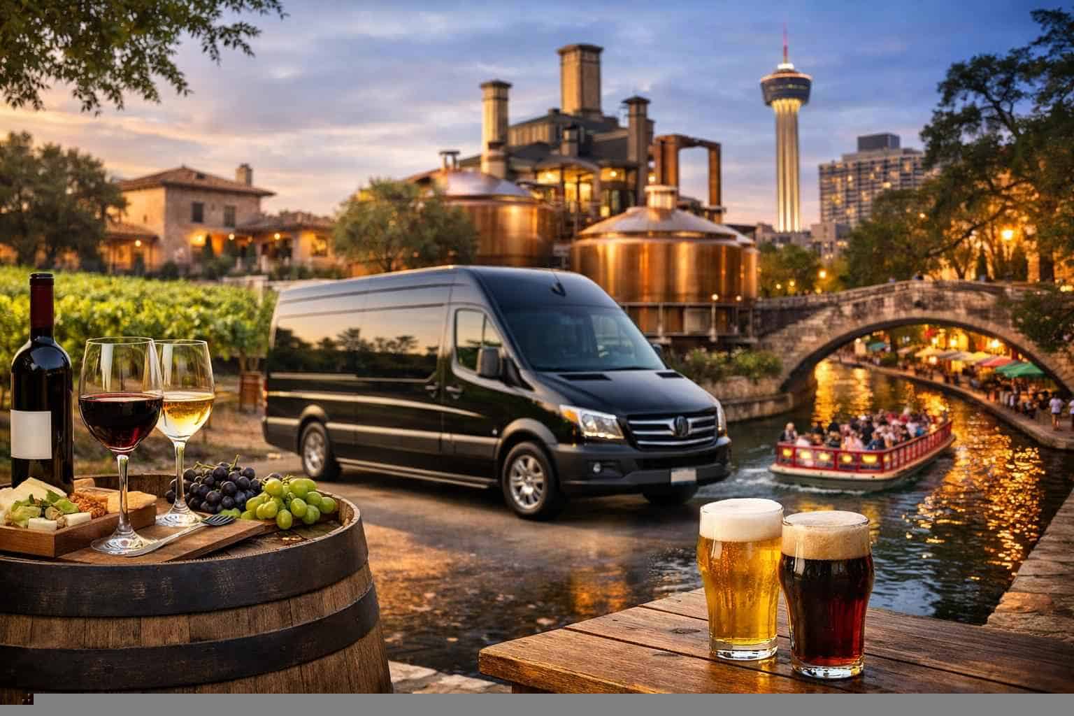 Can you handle multi-stop winery brewery city tours around San Antonio Texas