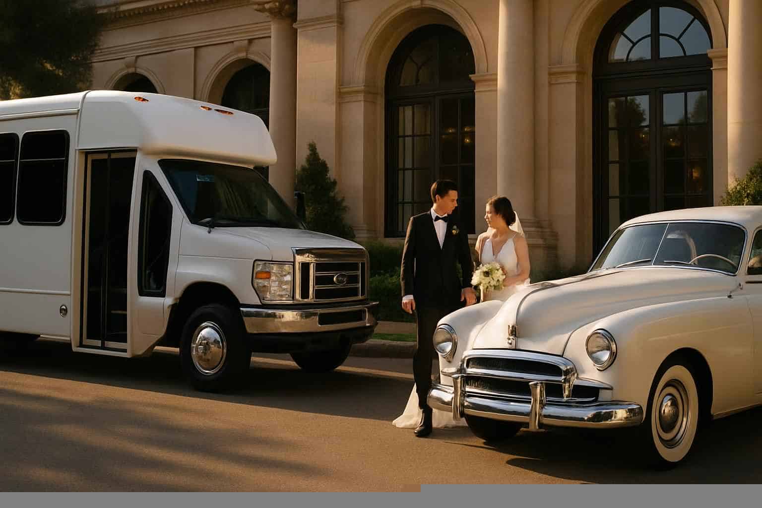 Do you provide wedding day shuttles and a classic vintage getaway car in Gadsden Alabama?