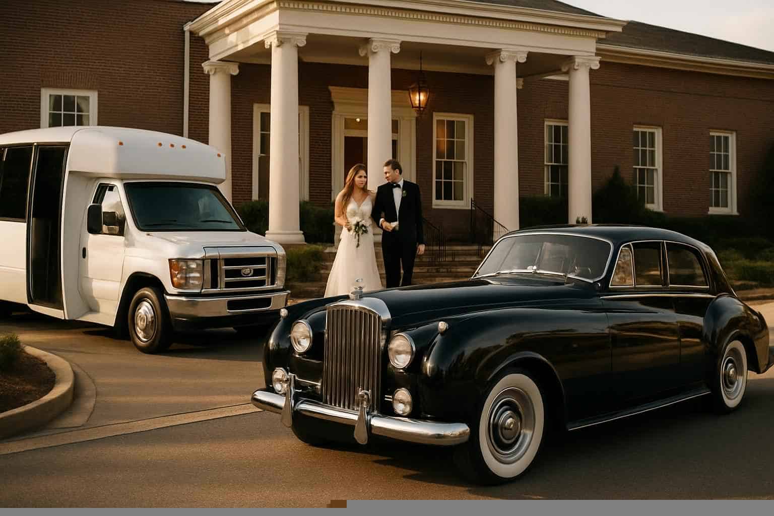 Do you provide wedding day shuttles and a classic vintage getaway car in Phenix City Alabama?