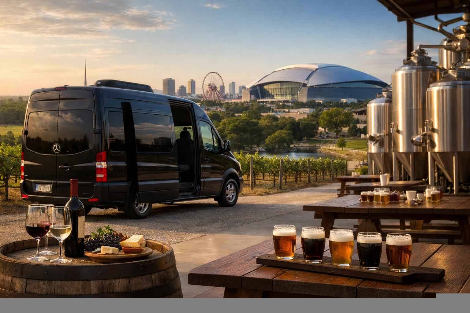 Can you handle multi-stop winery brewery city tours around Arlington Texas?