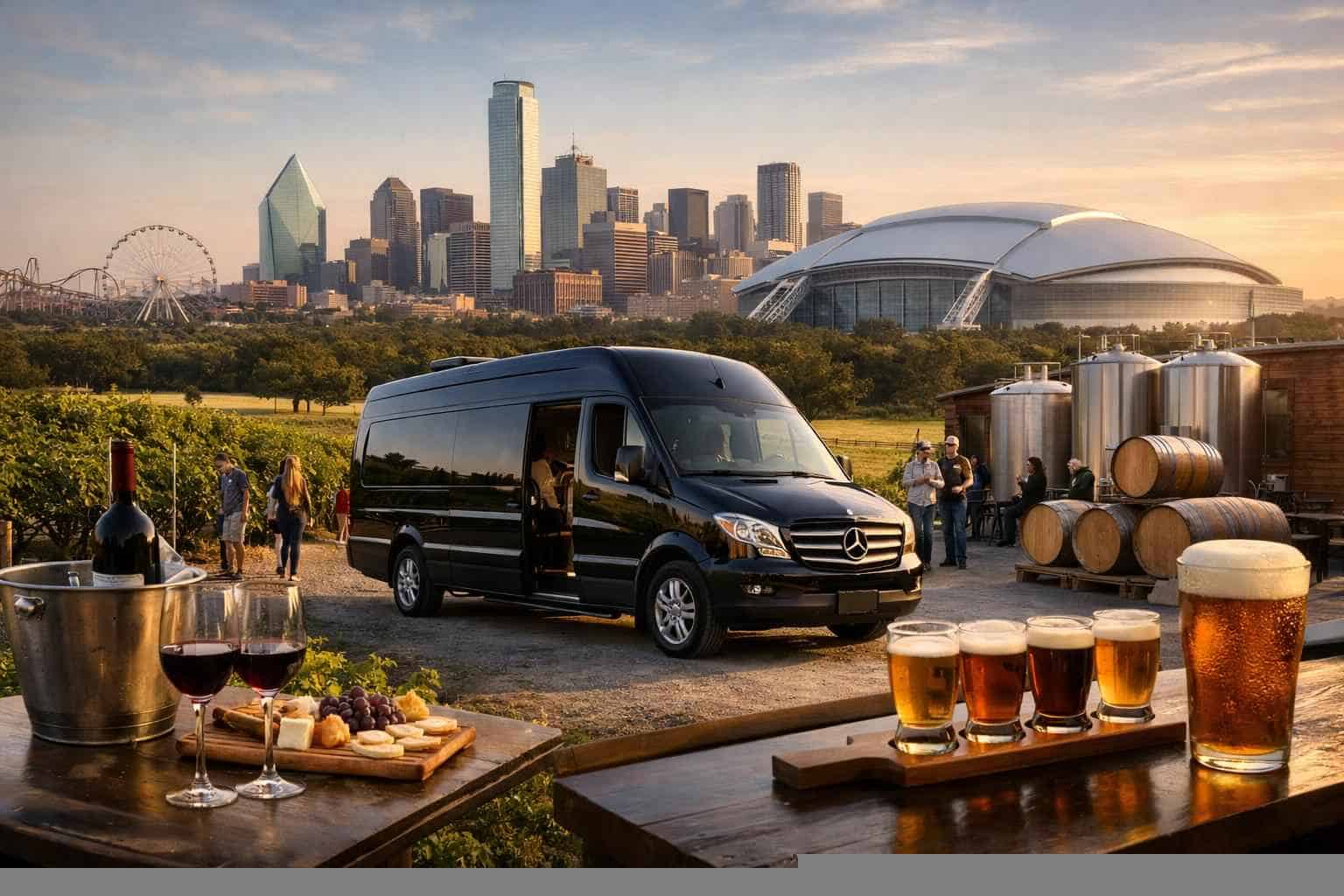 Can you handle multi-stop winery brewery city tours around Arlington Texas?