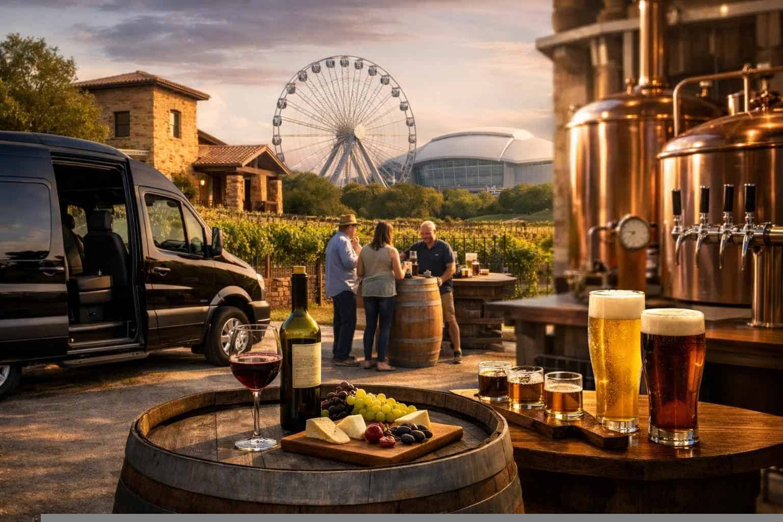 Can you handle multi-stop winery brewery city tours around Arlington Texas?