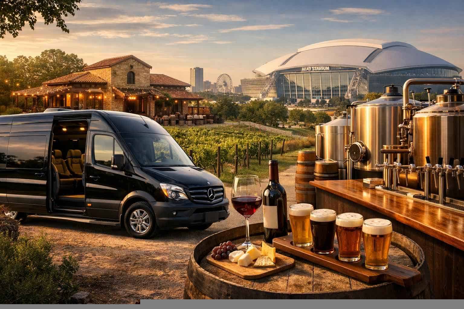 Can you handle multi-stop winery brewery city tours around Arlington Texas?