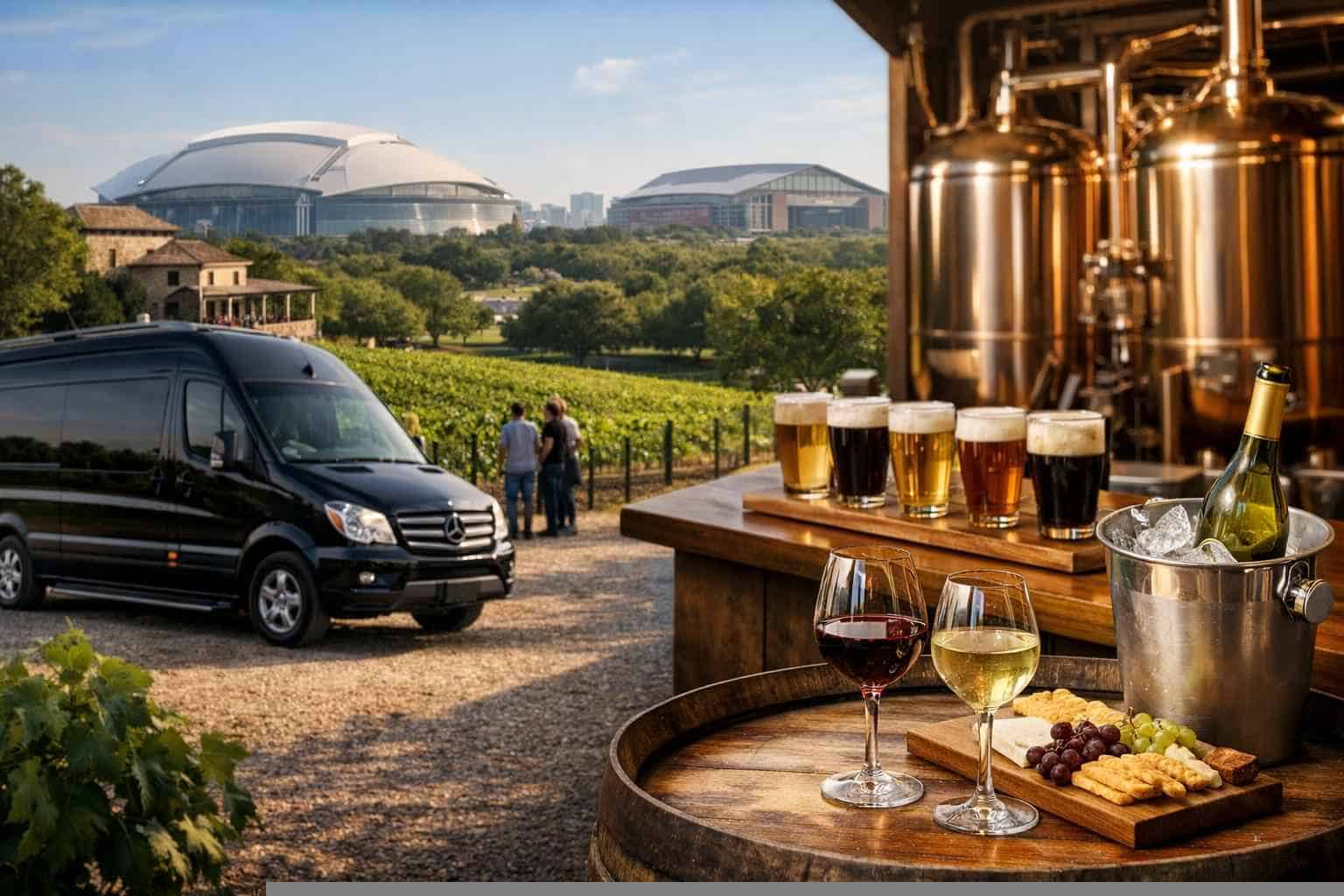 Can you handle multi-stop winery brewery city tours around Arlington Texas