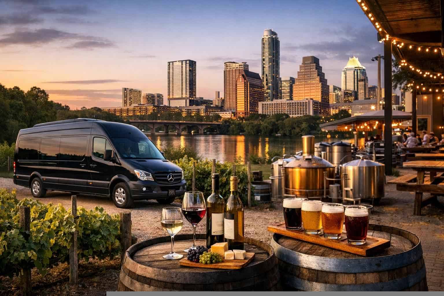 Can you handle multi-stop winery brewery city tours around Austin Texas?