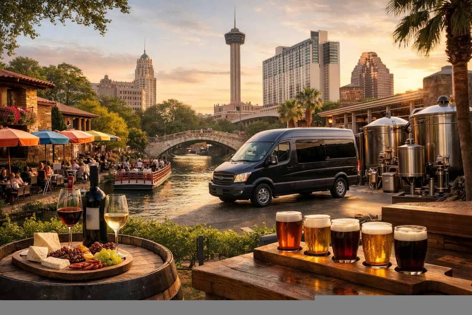 Can you handle multi-stop winery brewery city tours around San Antonio Texas