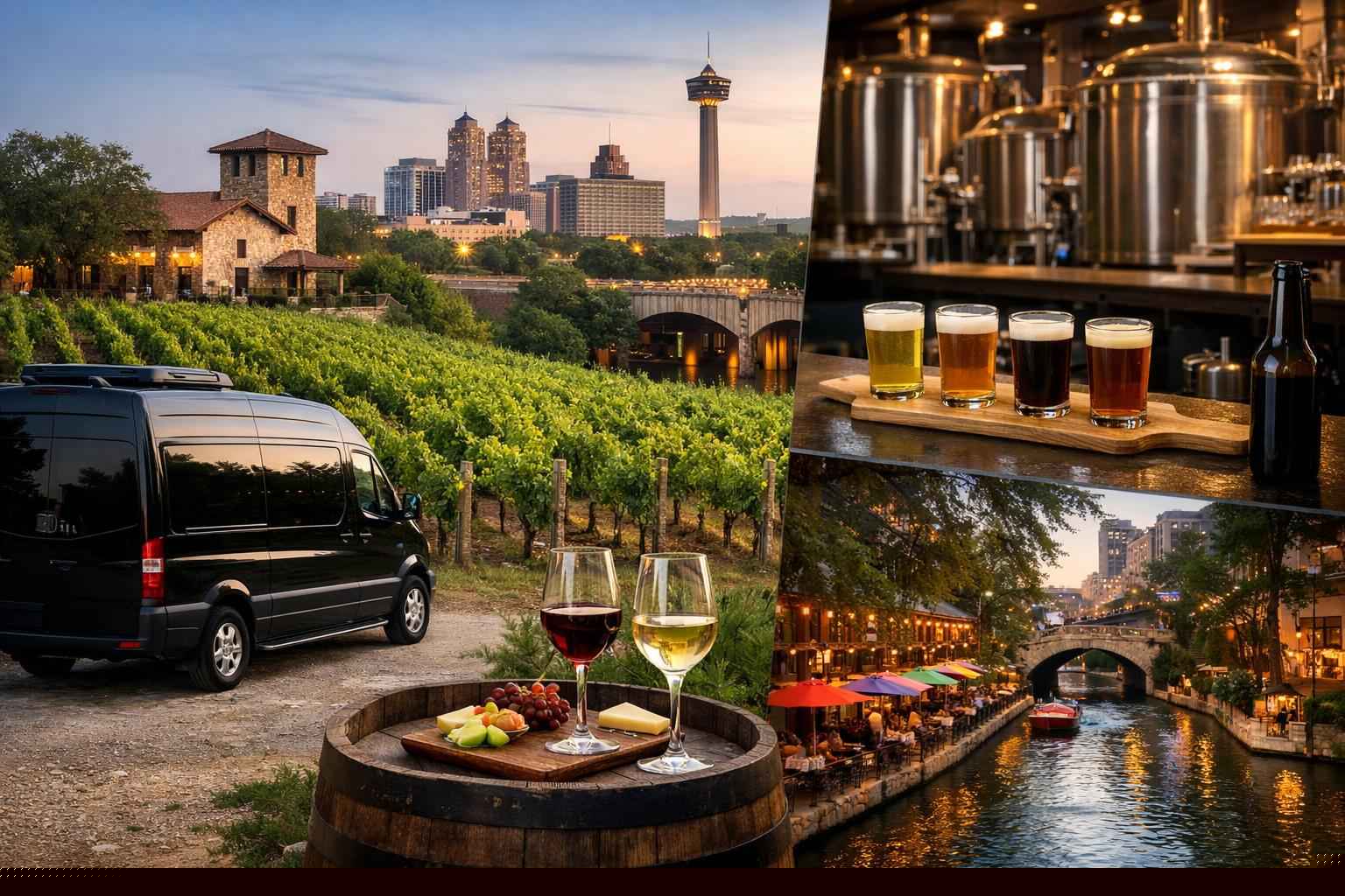 Can you handle multi-stop winery brewery city tours around San Antonio Texas?
