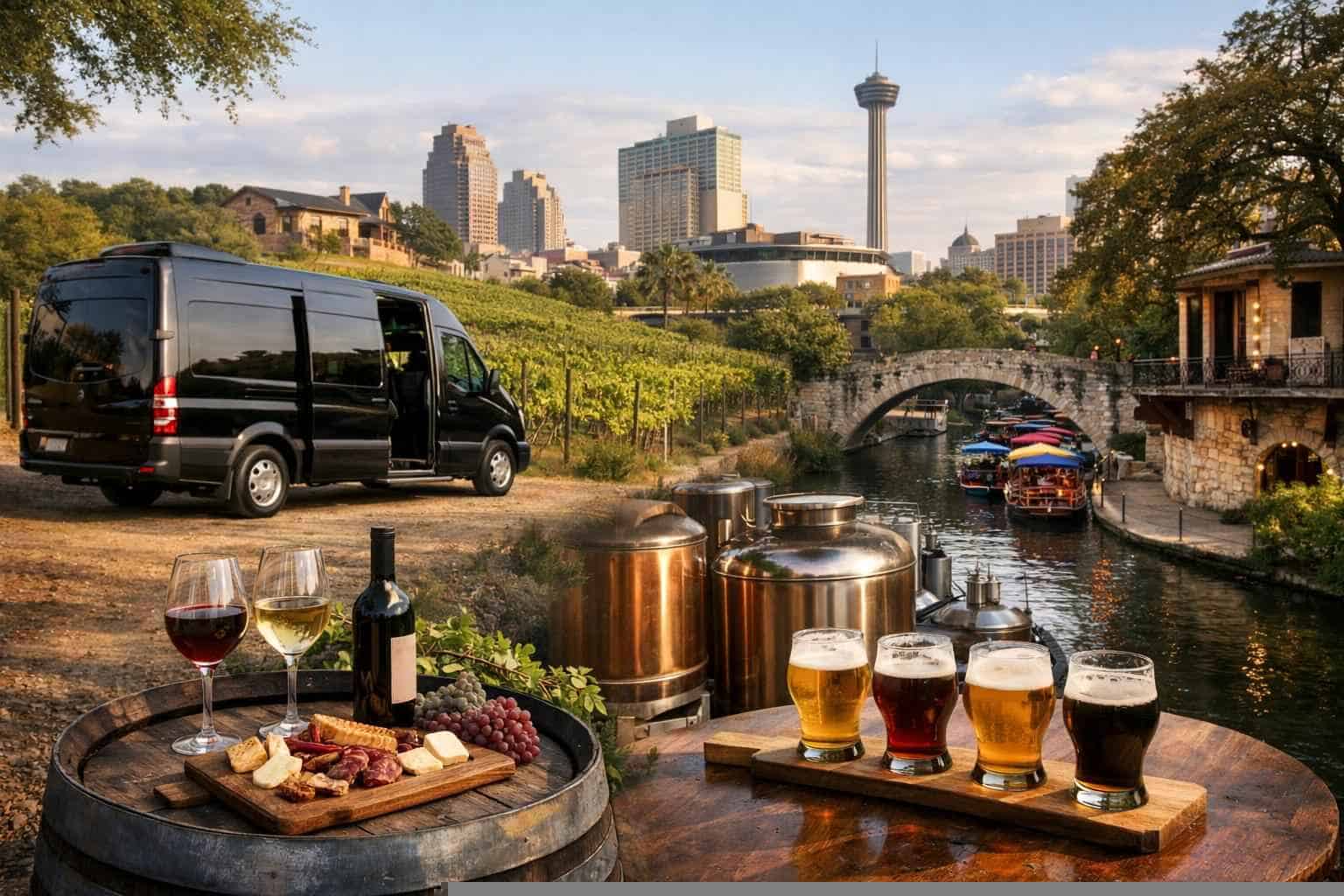 Can you handle multi-stop winery brewery city tours around San Antonio Texas?