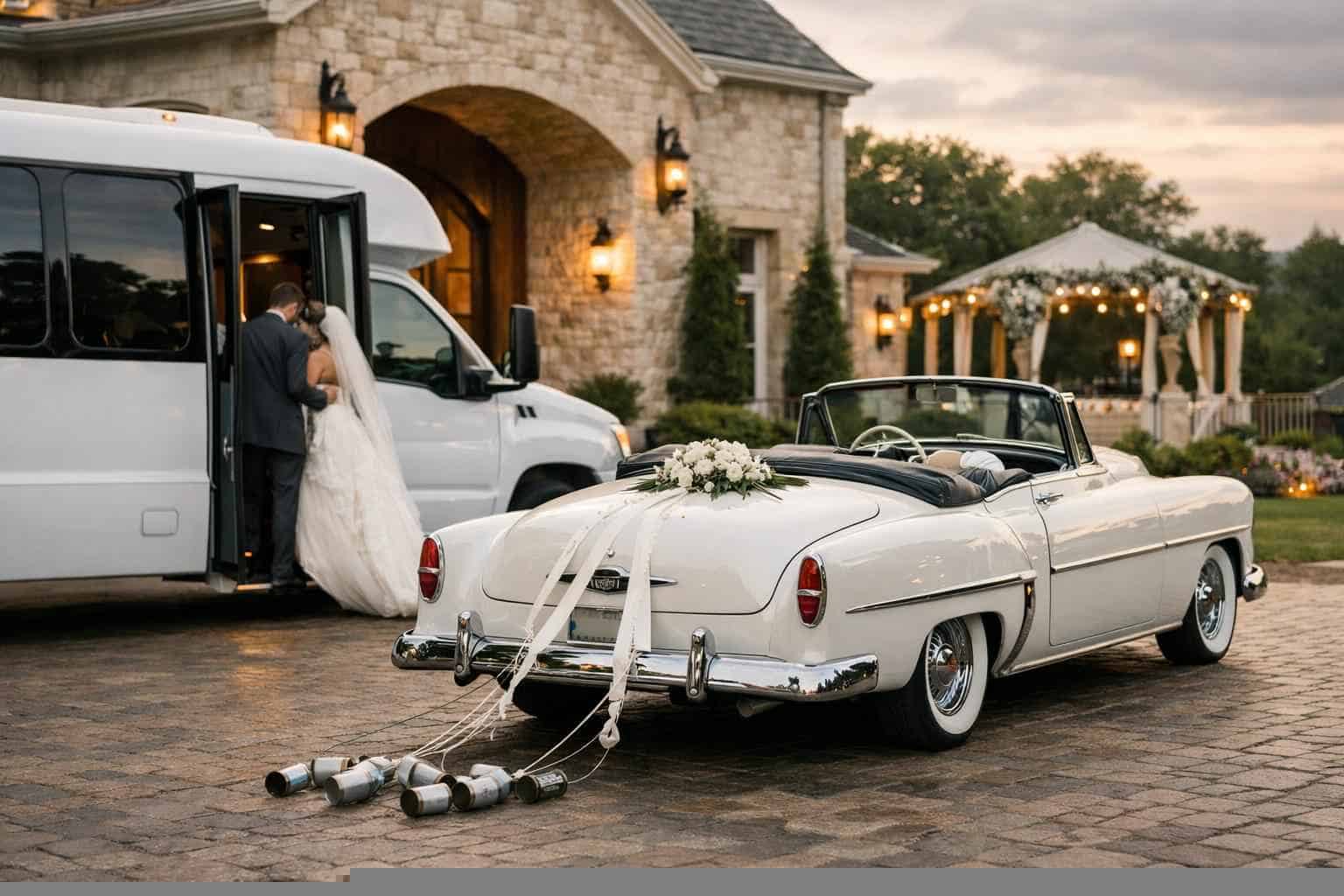 Do you provide wedding day shuttles and a classic or vintage getaway car in Arlington Texas?