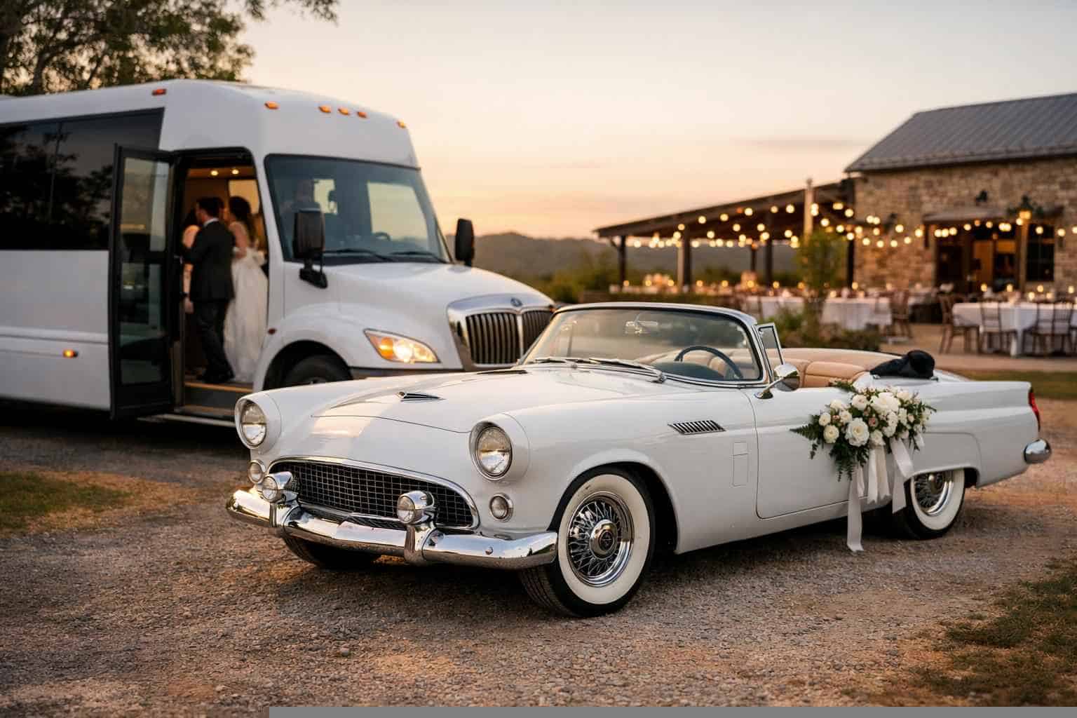 Do You Provide Wedding Day Shuttles And A Classic Vintage Getaway Car In Austin Texas