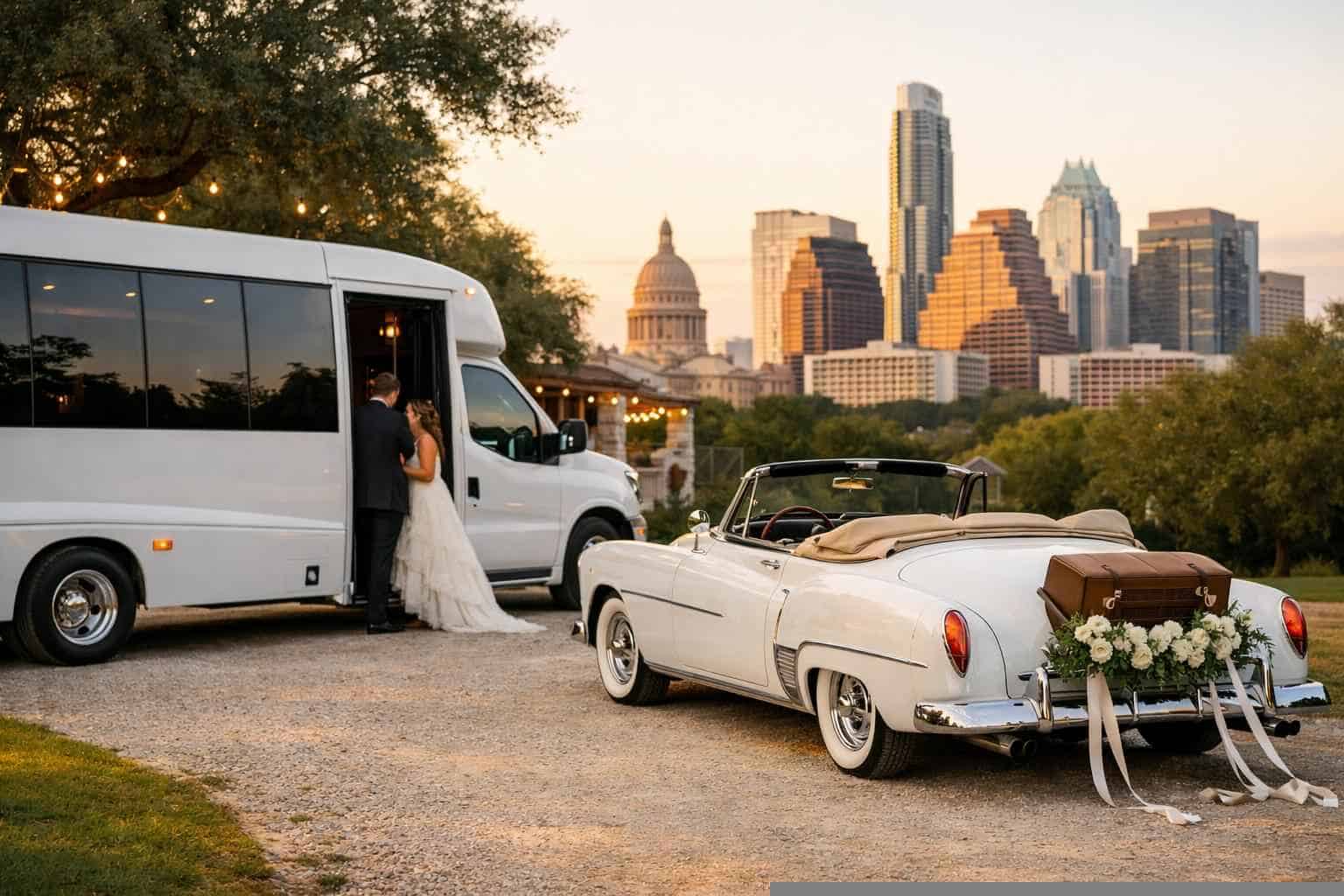 Do You Provide Wedding Day Shuttles And A Classic Vintage Getaway Car In Austin Texas