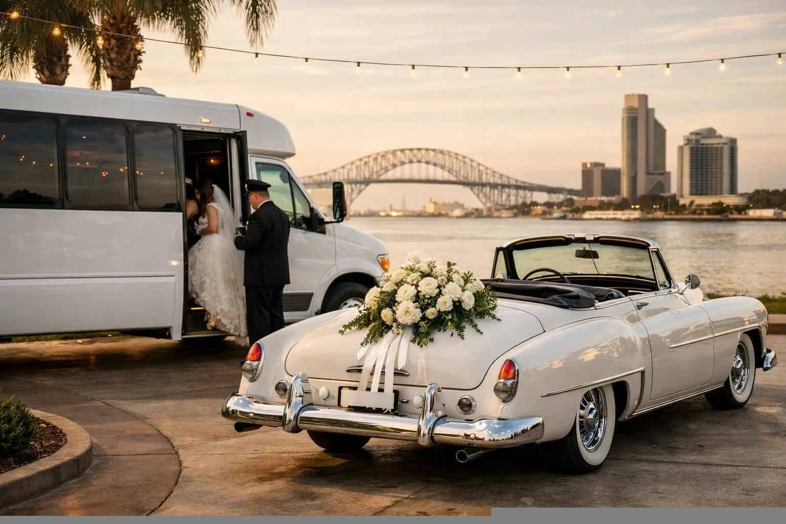Do You Provide Wedding Day Shuttles And A Classic Vintage Getaway Car In Corpus Christi Texas