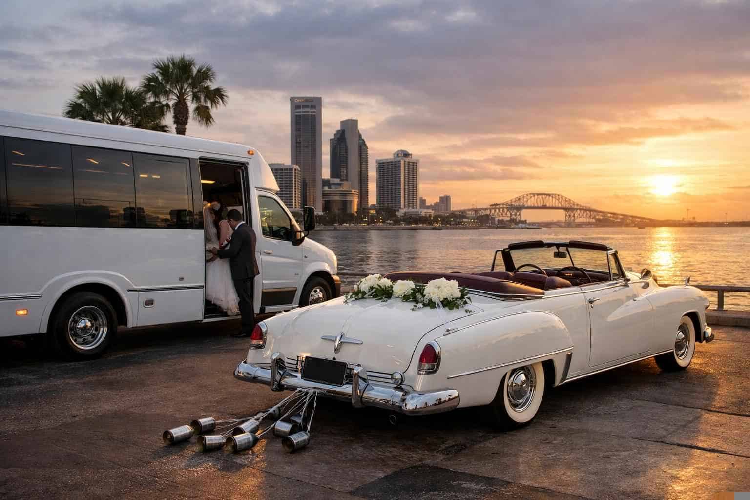 Do you provide wedding day shuttles and a classic vintage getaway car in Corpus Christi Texas