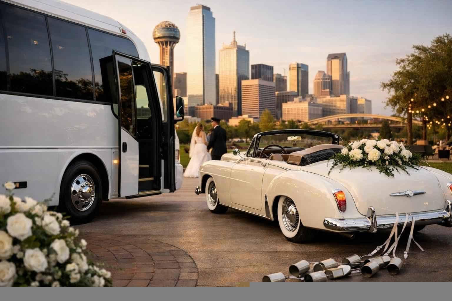 Do you provide wedding day shuttles and a classic vintage getaway car in Dallas Texas