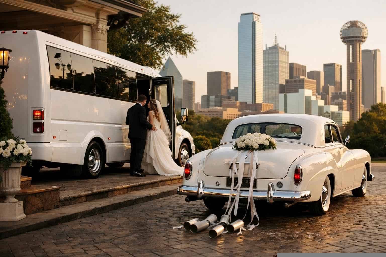 Do you provide wedding day shuttles and a classic vintage getaway car in Dallas Texas?
