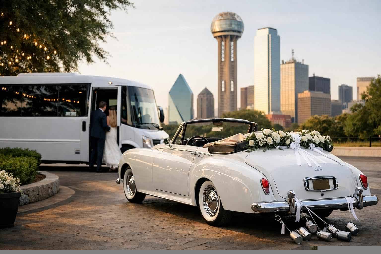 Do you provide wedding day shuttles and a classic vintage getaway car in Dallas Texas