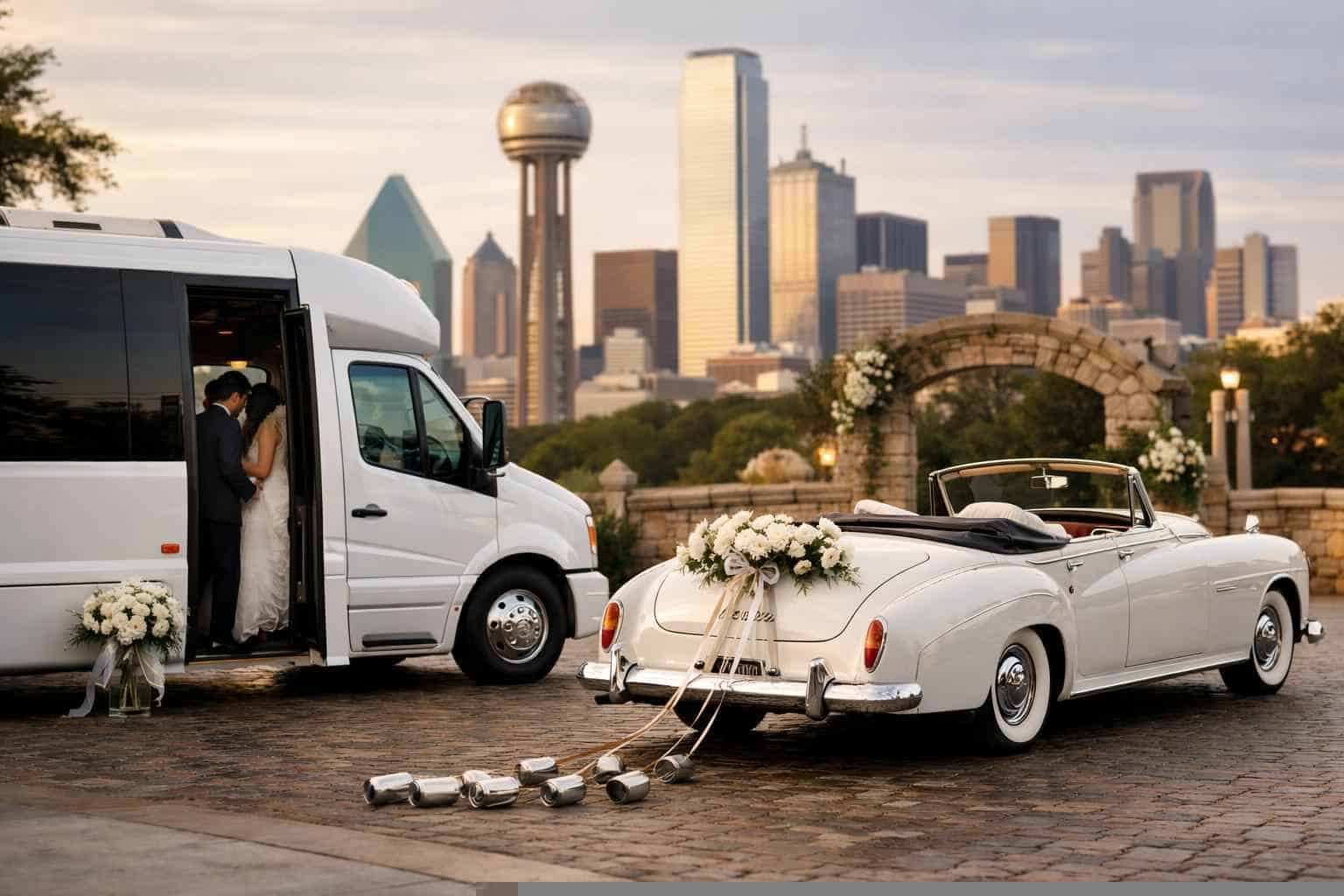 Do you provide wedding day shuttles and a classic vintage getaway car in Dallas Texas?