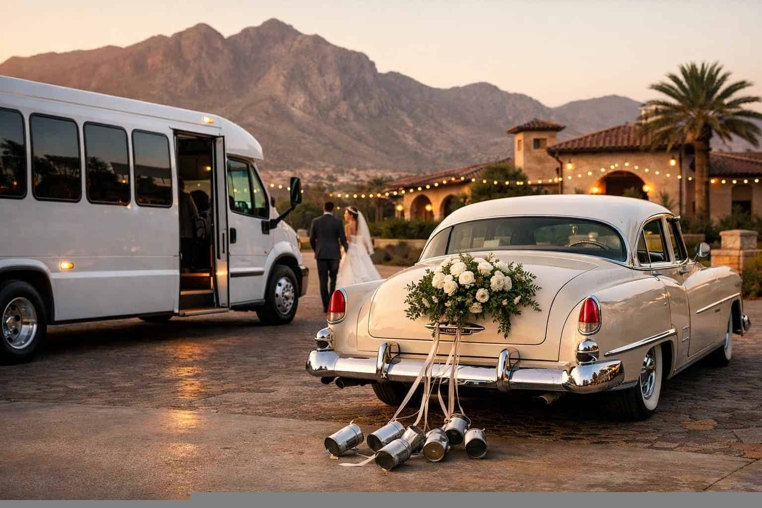 Do you provide wedding day shuttles and a classic vintage getaway car in El Paso Texas?
