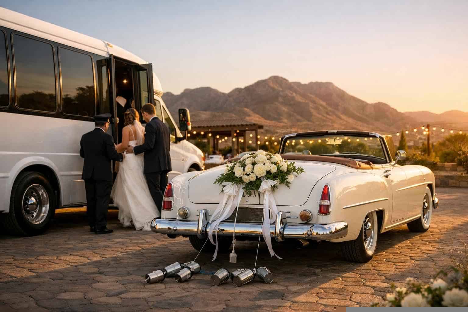 Do you provide wedding day shuttles and a classic, vintage getaway car in El Paso Texas?