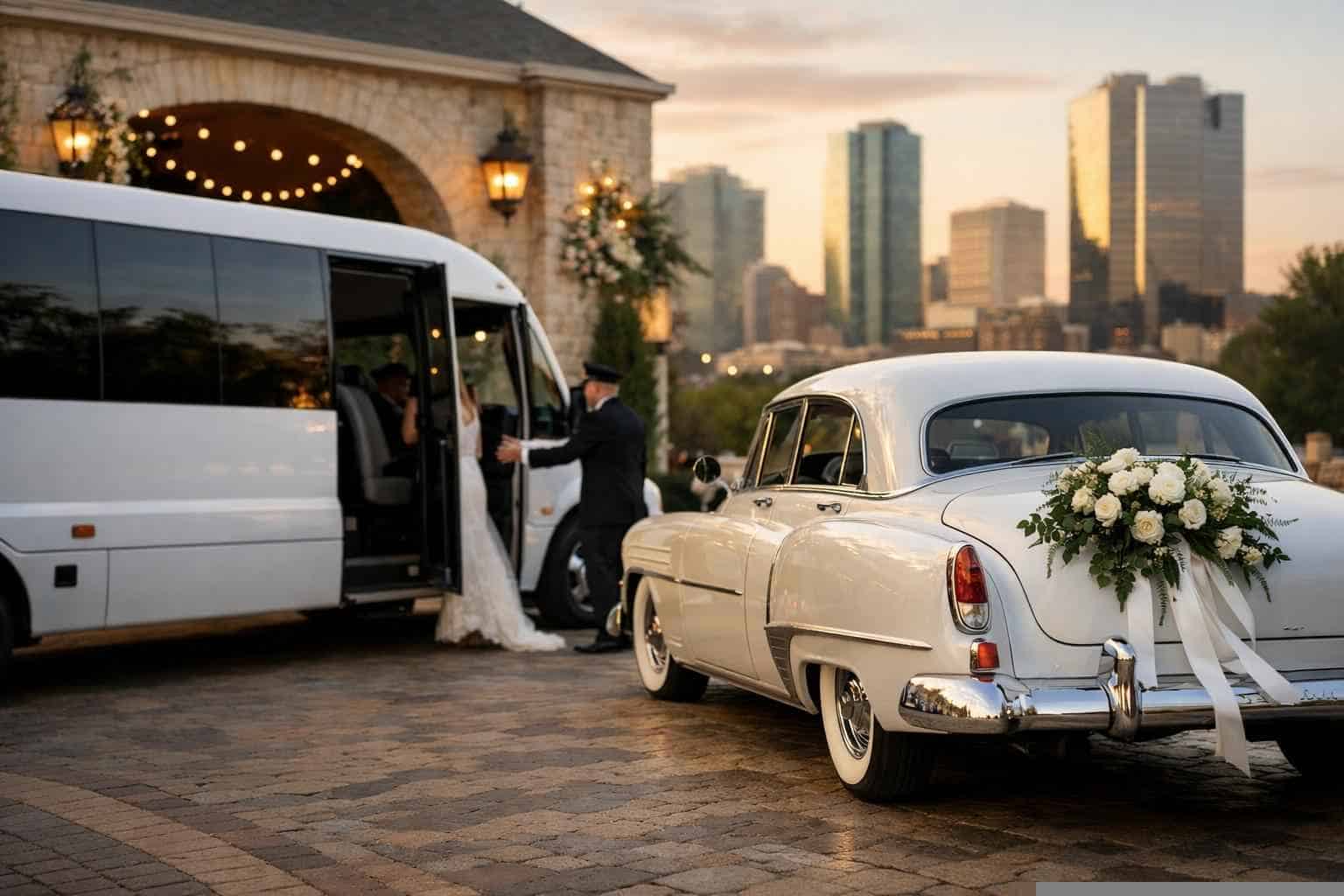 Do You Provide Wedding Day Shuttles And A Classic Vintage Getaway Car In Fort Worth Texas