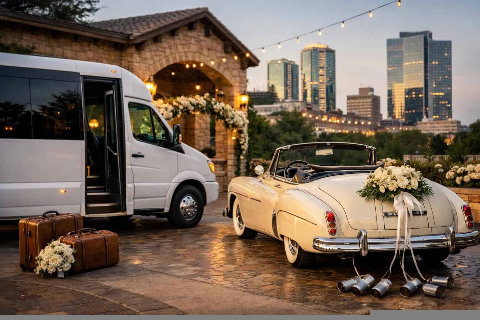 Do you provide wedding day shuttles and a classic vintage getaway car in Fort Worth Texas?