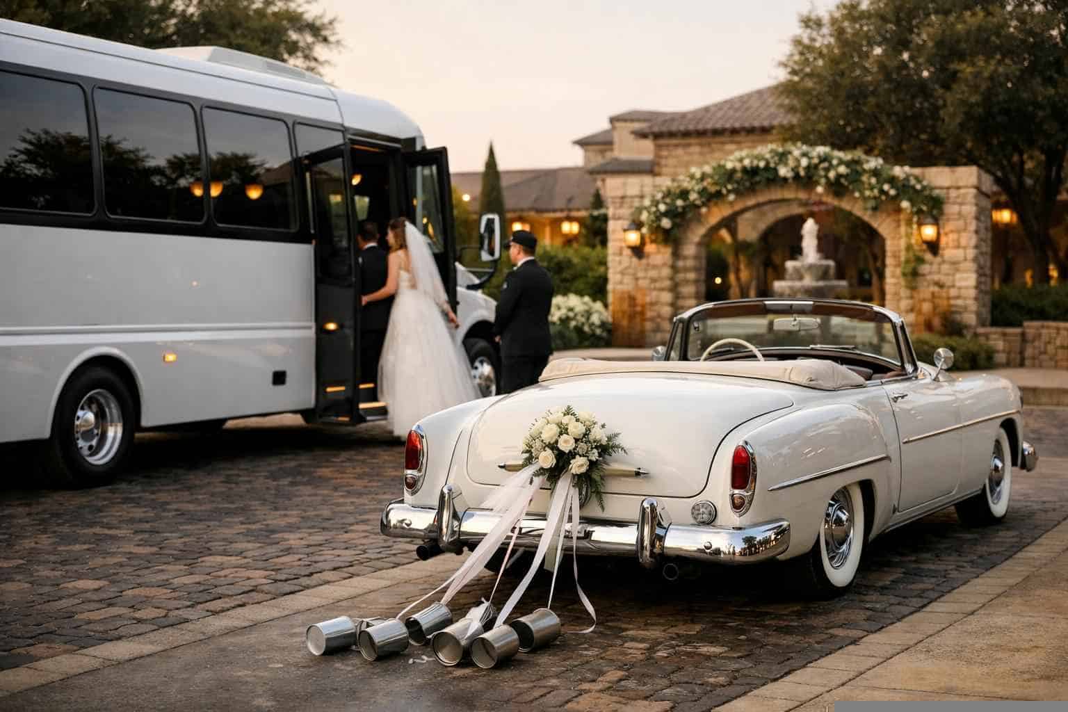 Do You Provide Wedding Day Shuttles And A Classic Vintage Getaway Car In Plano Texas