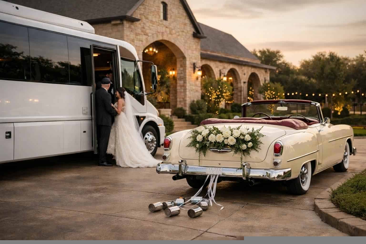 Do You Provide Wedding Day Shuttles And A Classic Vintage Getaway Car In Plano Texas