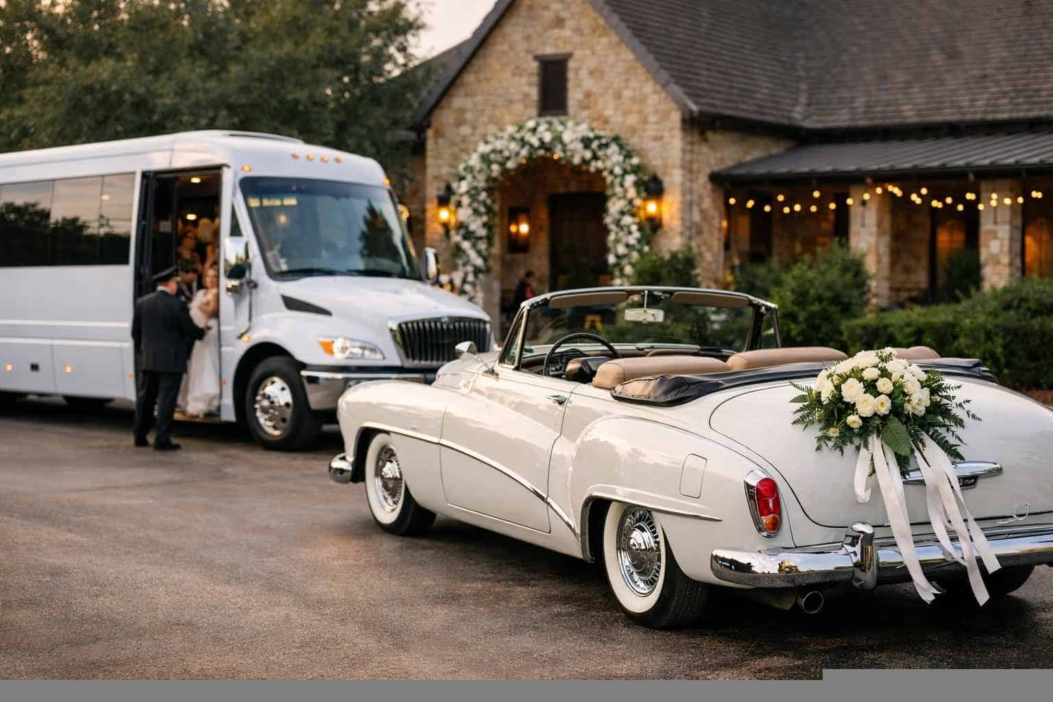 Do You Provide Wedding Day Shuttles And A Classic Vintage Getaway Car In Plano Texas