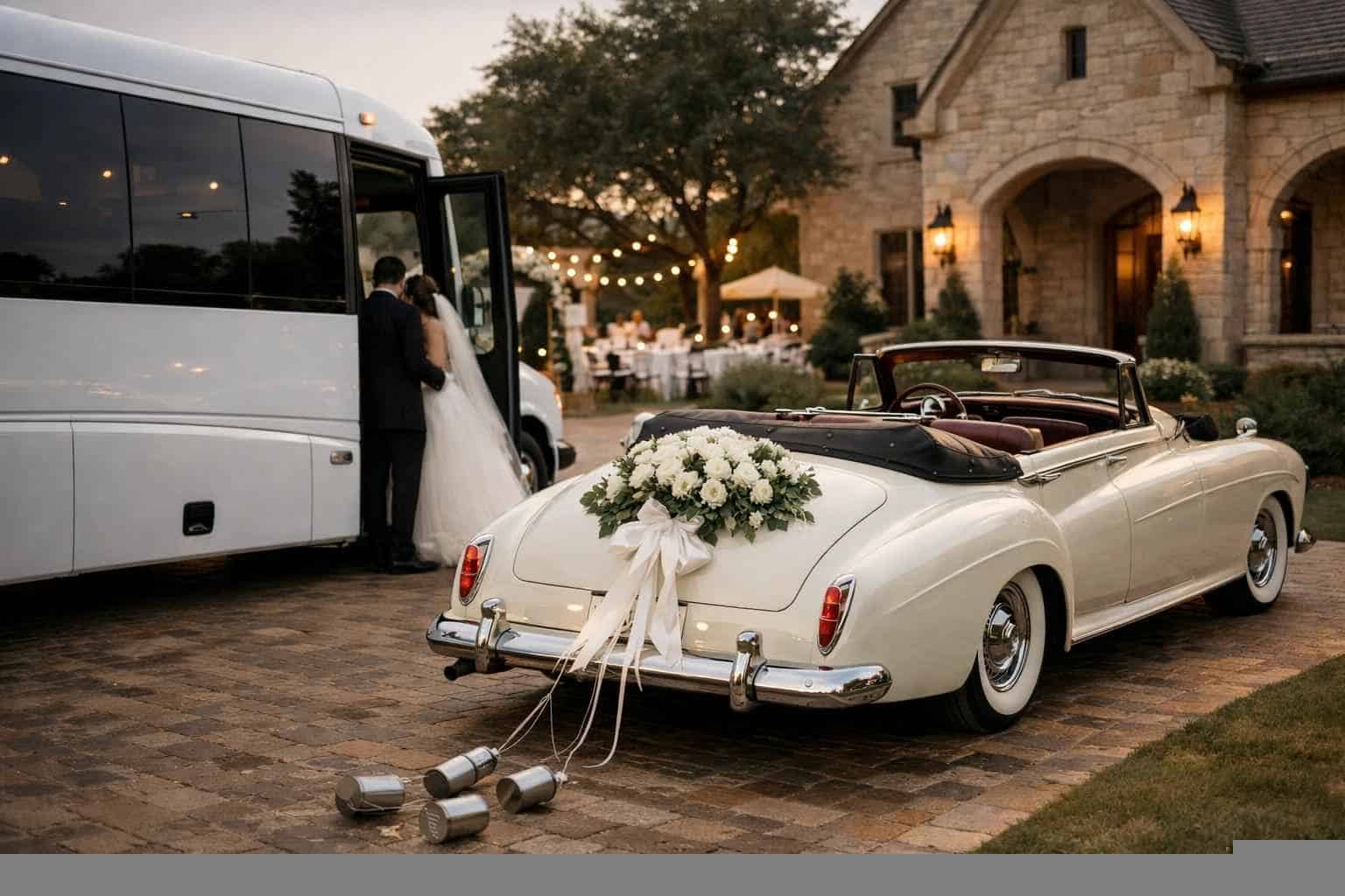Do You Provide Wedding Day Shuttles And A Classic Vintage Getaway Car In Plano Texas