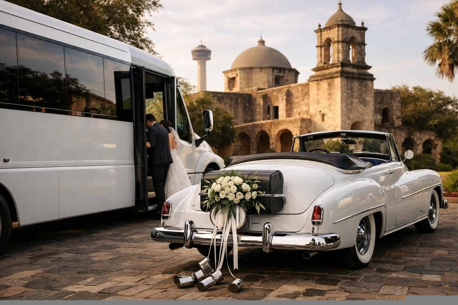 Do You Provide Wedding Day Shuttles And A Classic Vintage Getaway Car In San Antonio Texas