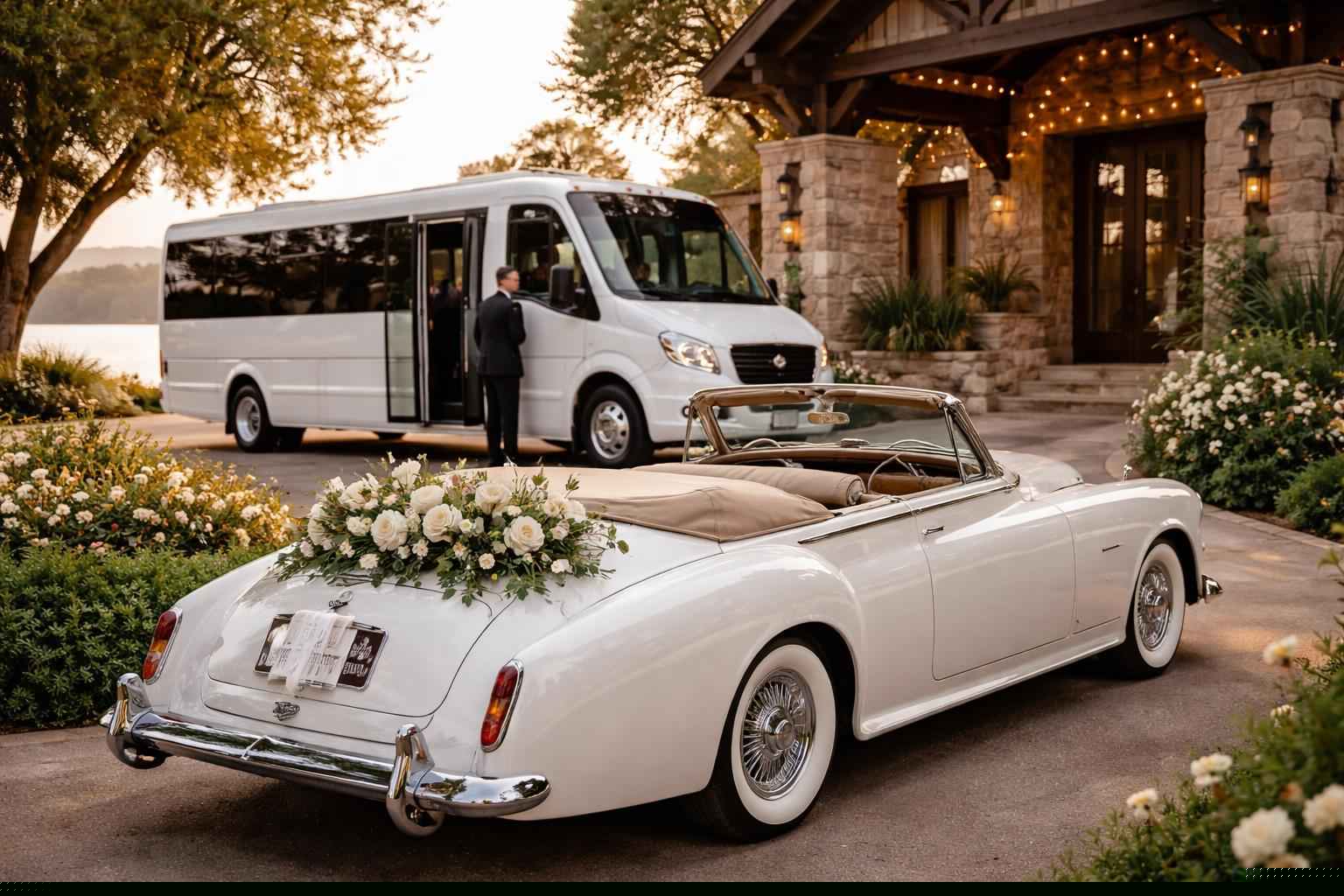 Do You Provide Wedding Day Shuttles and a Classic Vintage Getaway Car in Horseshoe Bay Texas