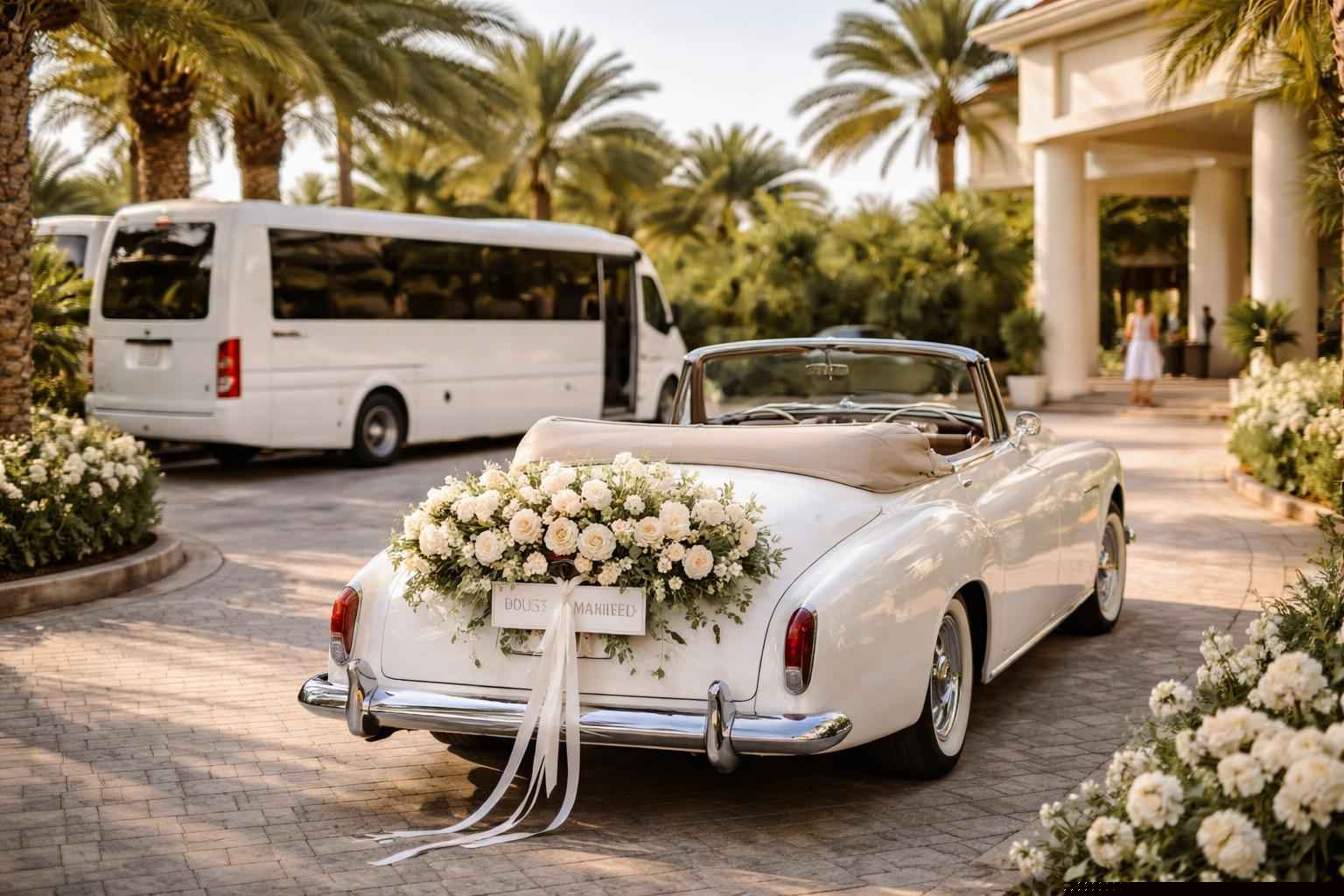 Do you provide wedding day shuttles and a classic vintage getaway car in Miami Florida?