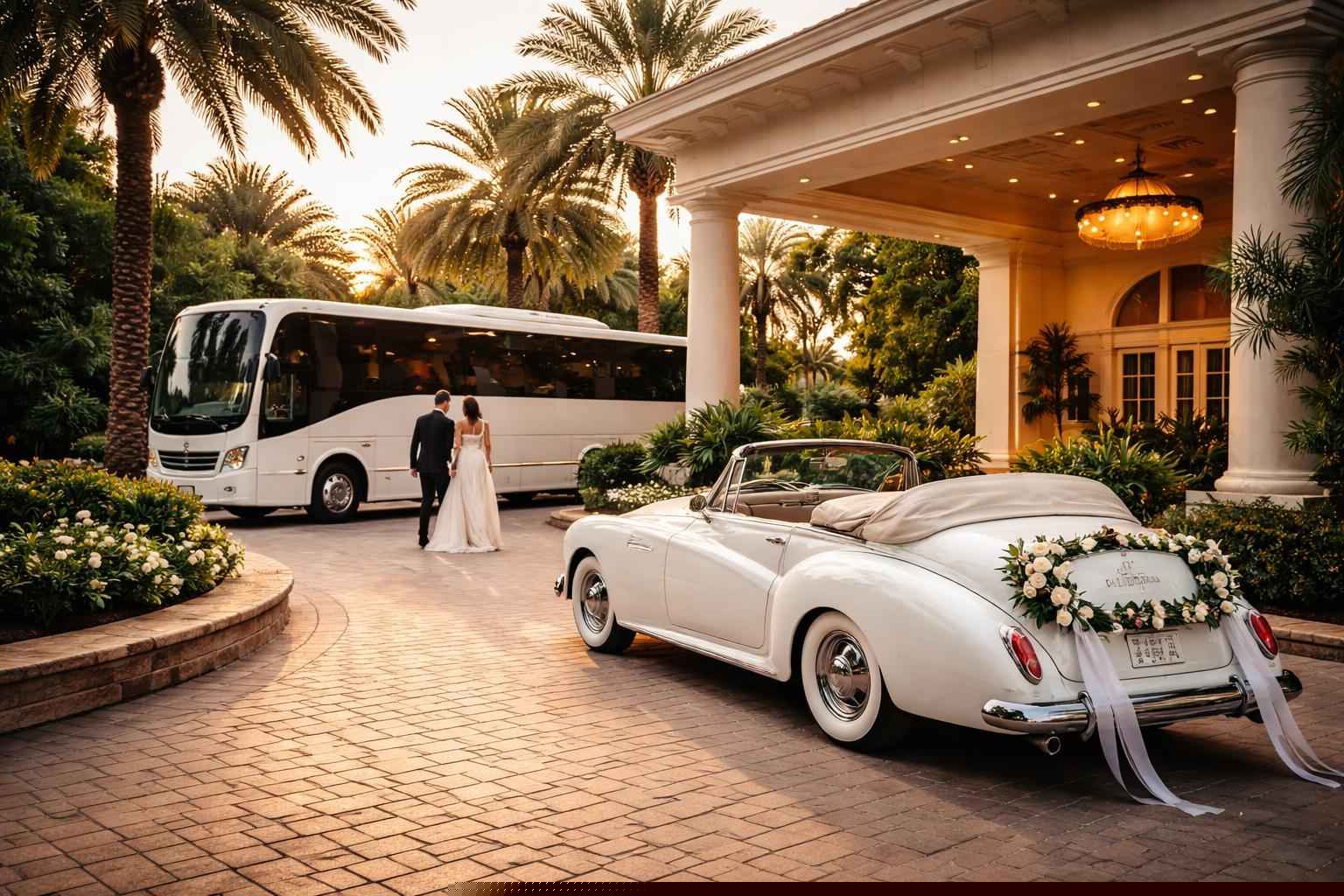 Do you provide wedding day shuttles and a classic vintage getaway car in Tampa Florida?