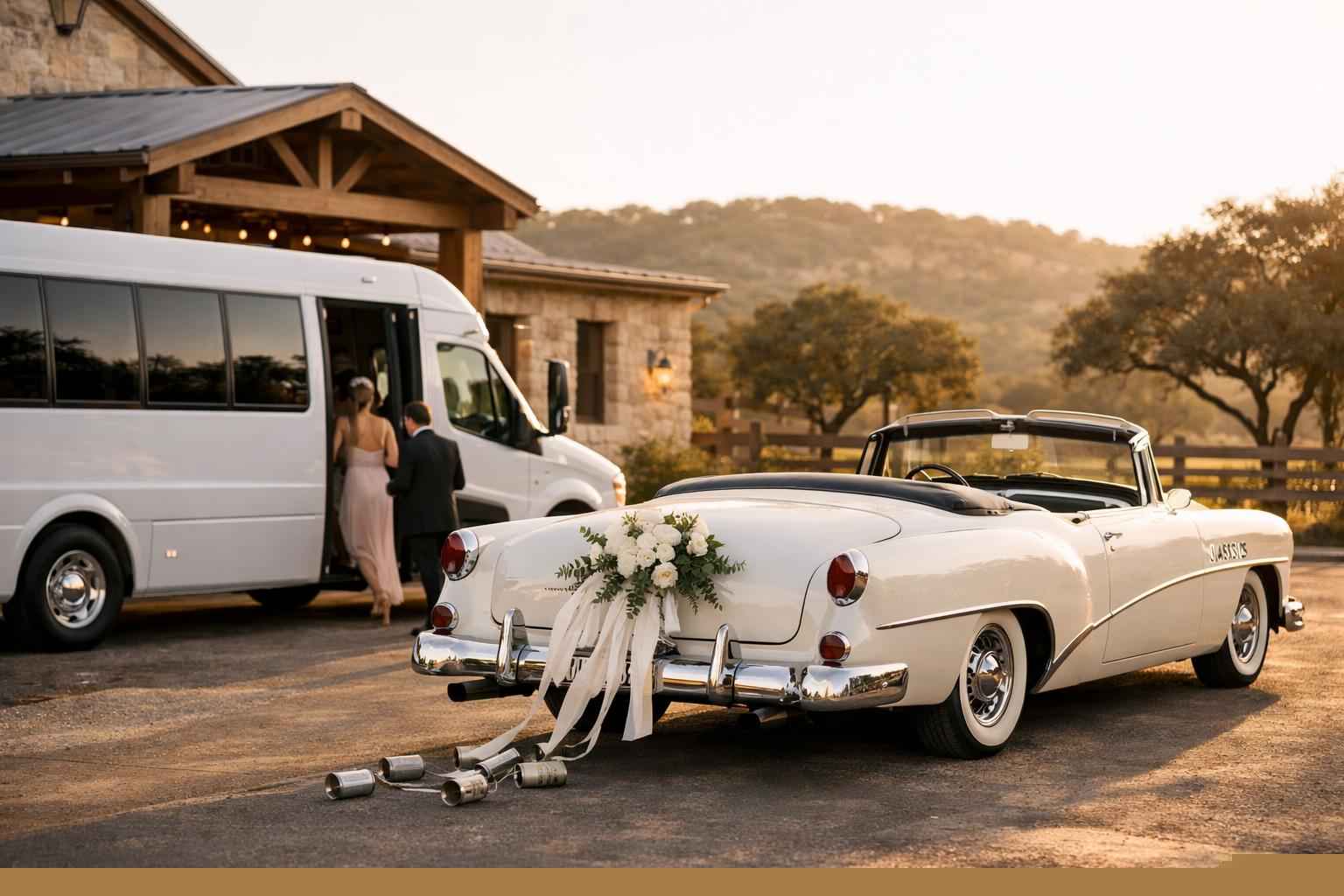 Do You Provide Wedding Day Shuttles And A Classic Vintage Getaway Car In Boerne Texas