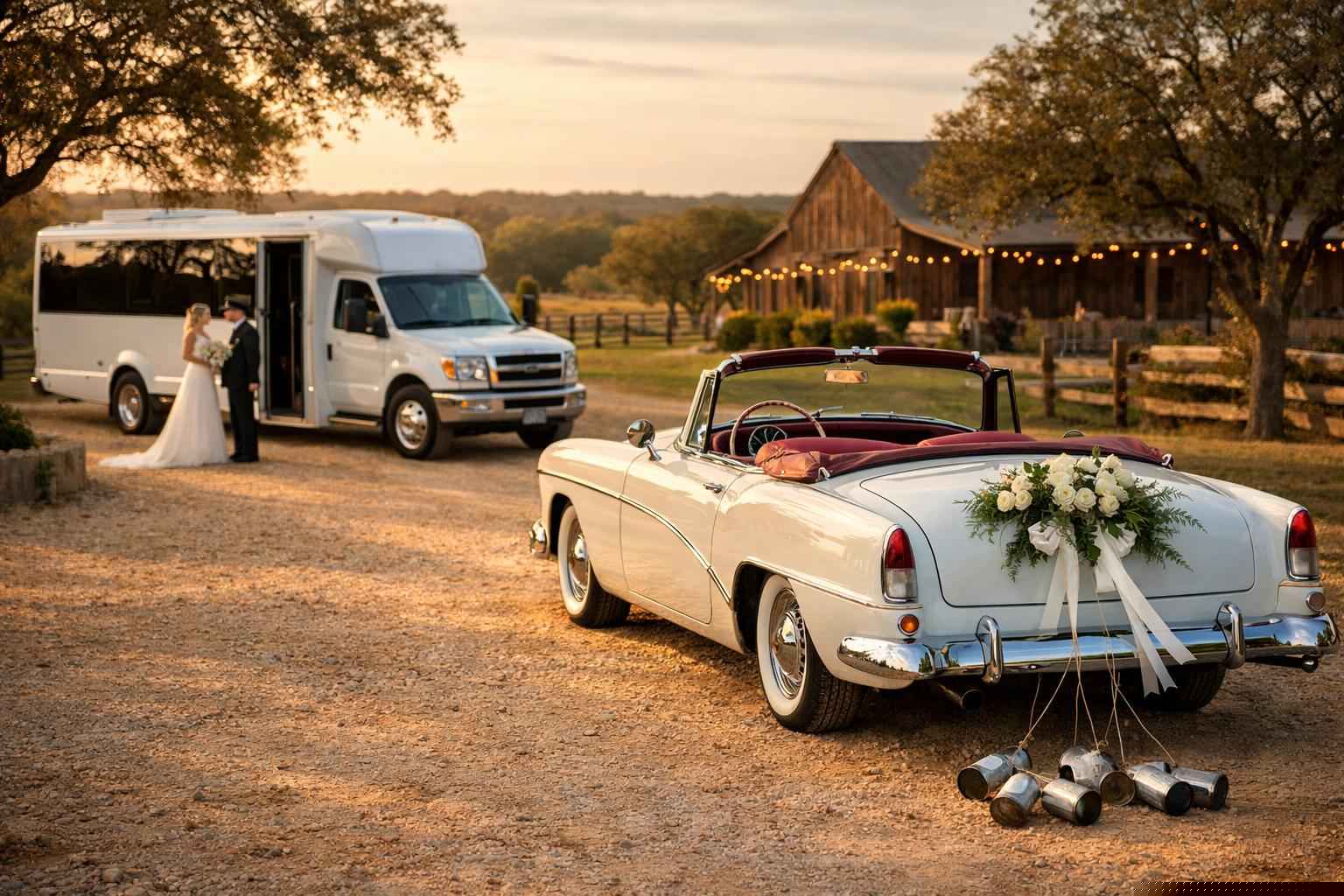 Do You Provide Wedding Day Shuttles and a Classic Vintage Getaway Car in Fredericksburg Texas?