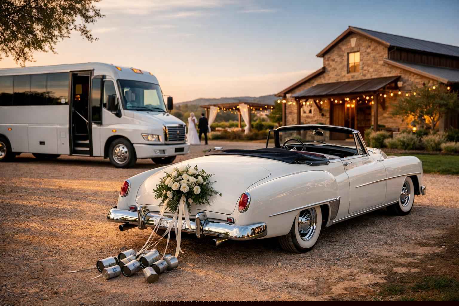 Do You Provide Wedding Day Shuttles and a Classic Vintage Getaway Car in Fredericksburg Texas