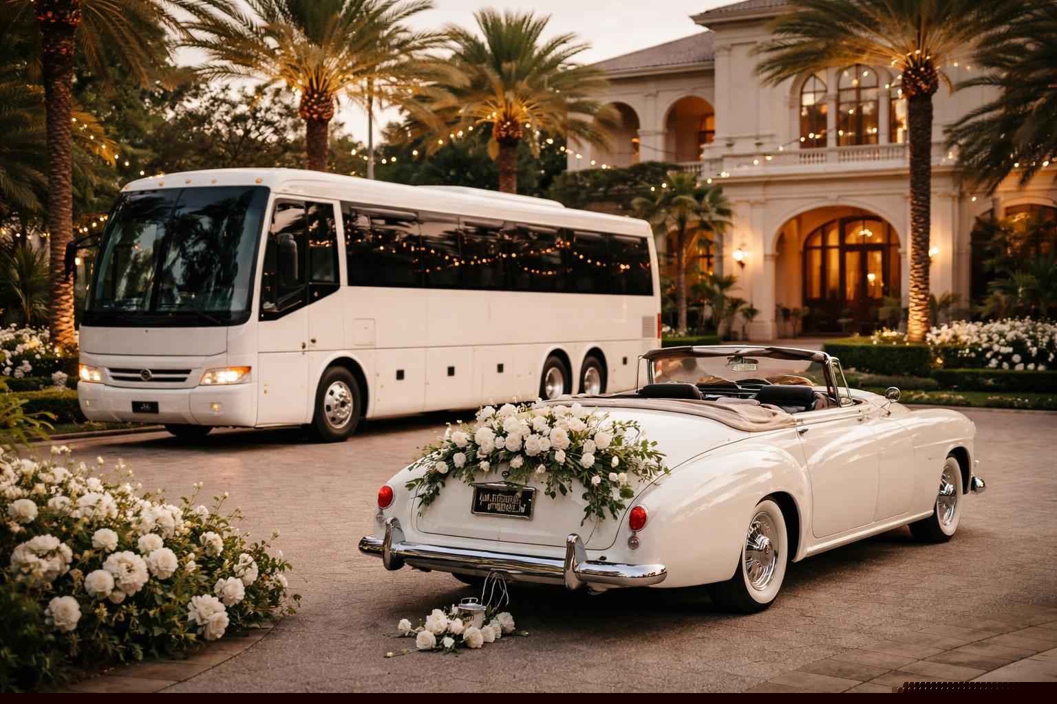 Do you provide wedding day shuttles and a classic vintage getaway car in Jacksonville Florida?